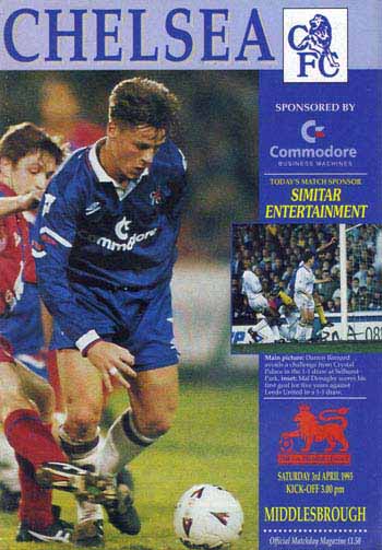 programme cover for Chelsea v Middlesbrough, Saturday, 3rd Apr 1993