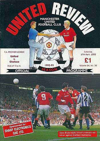 programme cover for Manchester United v Chelsea, Saturday, 17th Apr 1993