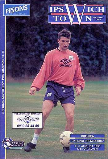 programme cover for Ipswich Town v Chelsea, Saturday, 21st Aug 1993