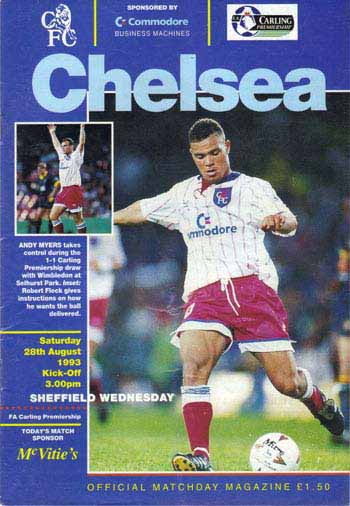 programme cover for Chelsea v Sheffield Wednesday, Saturday, 28th Aug 1993