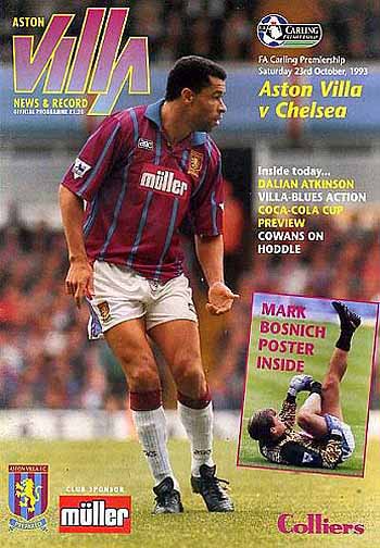 programme cover for Aston Villa v Chelsea, Saturday, 23rd Oct 1993