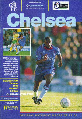 programme cover for Chelsea v Oldham Athletic, Saturday, 30th Oct 1993