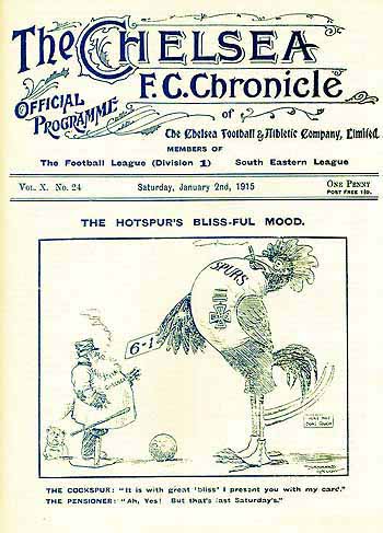 programme cover for Chelsea v Tottenham Hotspur, Saturday, 2nd Jan 1915