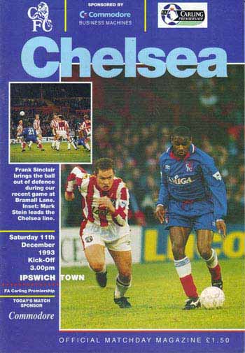 programme cover for Chelsea v Ipswich Town, Saturday, 11th Dec 1993