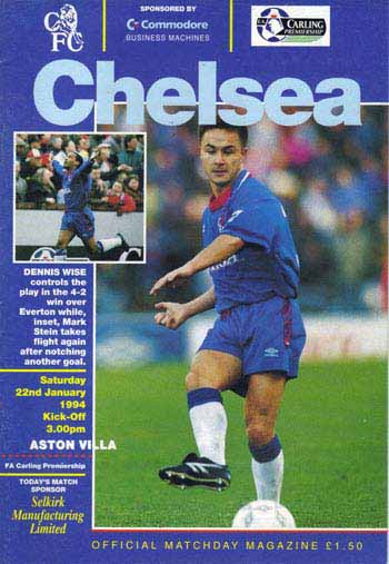 programme cover for Chelsea v Aston Villa, Saturday, 22nd Jan 1994