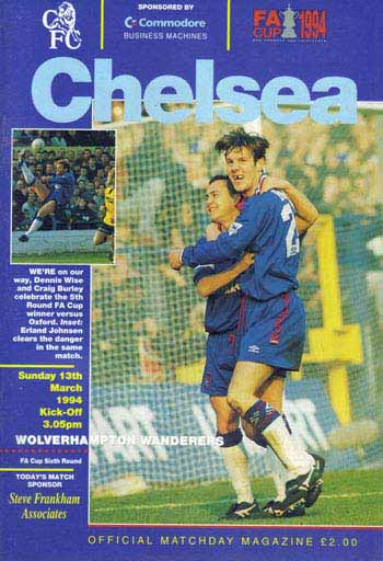 programme cover for Chelsea v Wolverhampton Wanderers, Sunday, 13th Mar 1994
