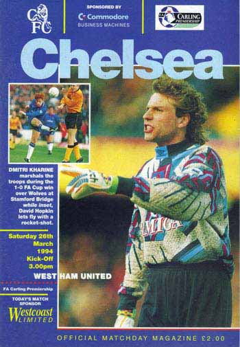 programme cover for Chelsea v West Ham United, Saturday, 26th Mar 1994