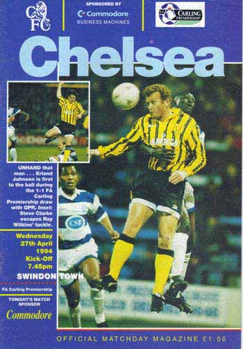 programme cover for Chelsea v Swindon Town, Wednesday, 27th Apr 1994
