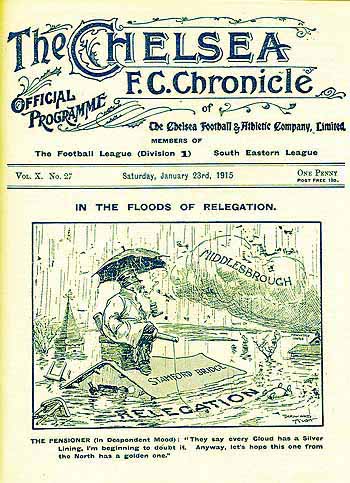programme cover for Chelsea v Middlesbrough, Saturday, 23rd Jan 1915