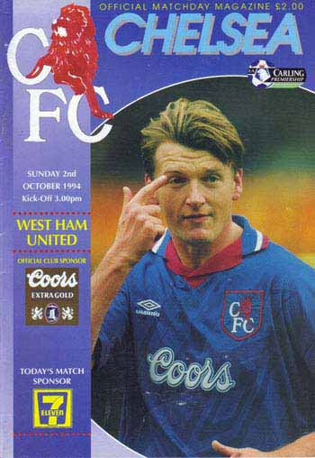 programme cover for Chelsea v West Ham United, Sunday, 2nd Oct 1994
