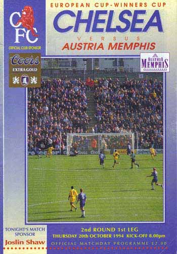 programme cover for Chelsea v Austria Memphis, 20th Oct 1994