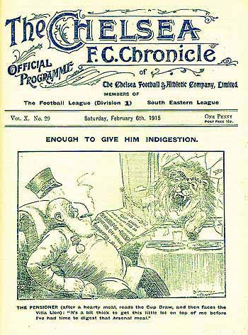 programme cover for Chelsea v Aston Villa, Saturday, 6th Feb 1915