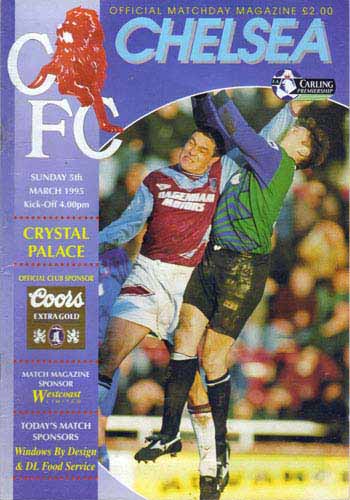 programme cover for Chelsea v Crystal Palace, Sunday, 5th Mar 1995