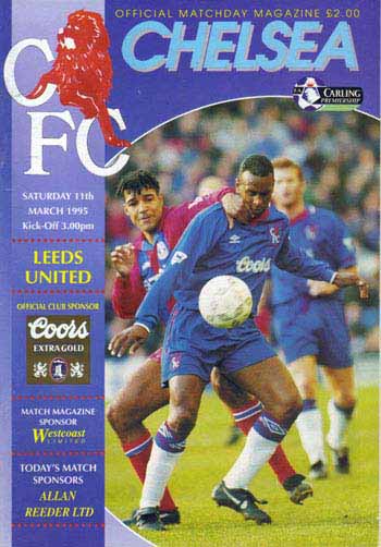 programme cover for Chelsea v Leeds United, Saturday, 11th Mar 1995