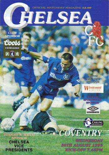 programme cover for Chelsea v Coventry City, Wednesday, 30th Aug 1995