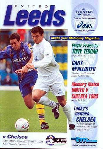 programme cover for Leeds United v Chelsea, Saturday, 18th Nov 1995