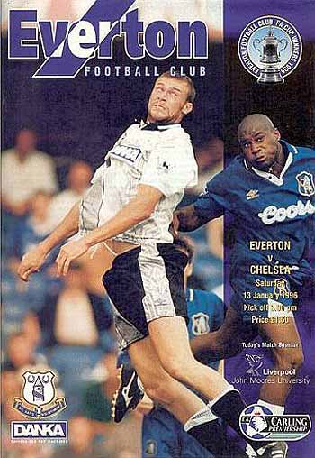 programme cover for Everton v Chelsea, Saturday, 13th Jan 1996