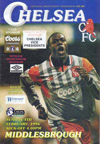programme cover for Chelsea v Middlesbrough, Sunday, 4th Feb 1996