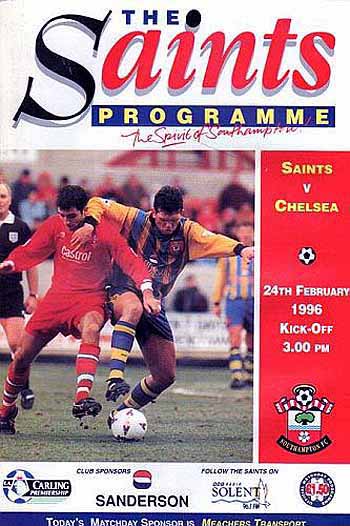 programme cover for Southampton v Chelsea, Saturday, 24th Feb 1996
