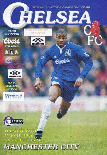 programme cover for Chelsea v Manchester City, Tuesday, 12th Mar 1996
