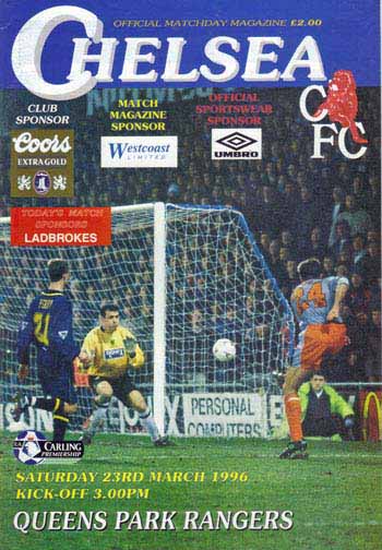 programme cover for Chelsea v Queens Park Rangers, Saturday, 23rd Mar 1996
