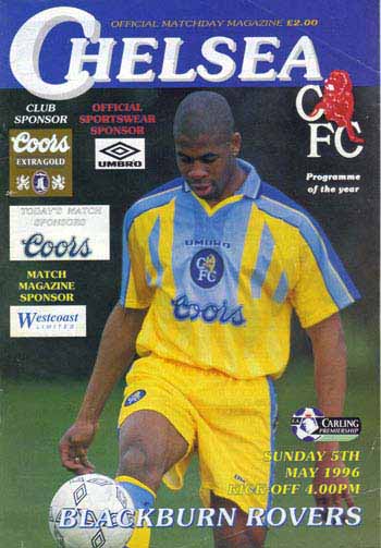programme cover for Chelsea v Blackburn Rovers, Sunday, 5th May 1996
