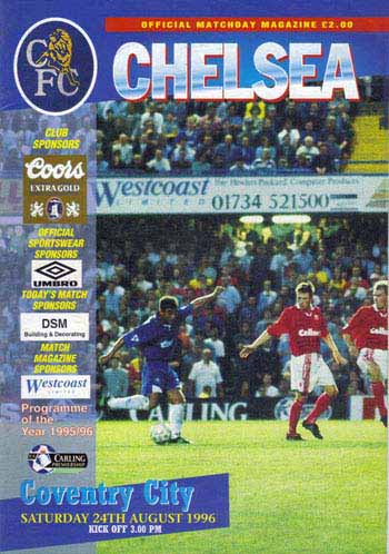 programme cover for Chelsea v Coventry City, Saturday, 24th Aug 1996