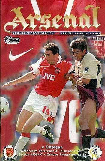 programme cover for Arsenal v Chelsea, Wednesday, 4th Sep 1996