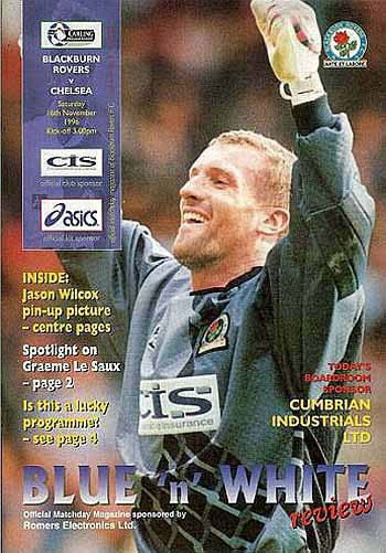 programme cover for Blackburn Rovers v Chelsea, 16th Nov 1996