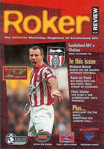 programme cover for Sunderland v Chelsea, Sunday, 15th Dec 1996