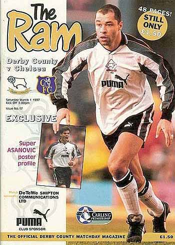 programme cover for Derby County v Chelsea, Saturday, 1st Mar 1997
