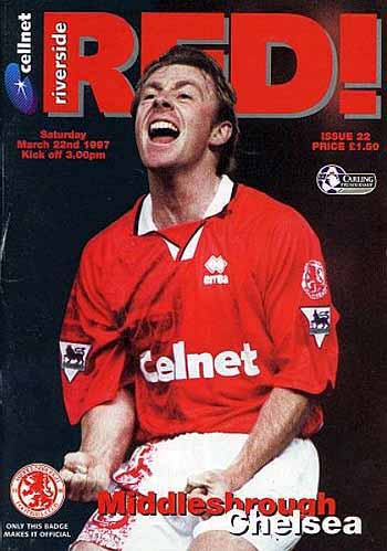 programme cover for Middlesbrough v Chelsea, Saturday, 22nd Mar 1997