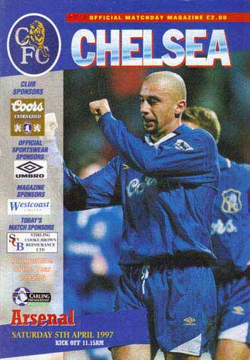 programme cover for Chelsea v Arsenal, Saturday, 5th Apr 1997