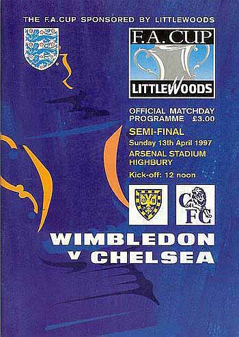 programme cover for Wimbledon v Chelsea, Sunday, 13th Apr 1997