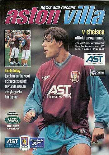 programme cover for Aston Villa v Chelsea, Saturday, 1st Nov 1997
