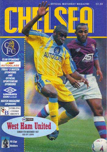 programme cover for Chelsea v West Ham United, Sunday, 9th Nov 1997