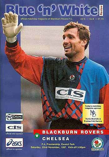 programme cover for Blackburn Rovers v Chelsea, Saturday, 22nd Nov 1997