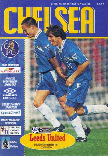 programme cover for Chelsea v Leeds United, Saturday, 13th Dec 1997
