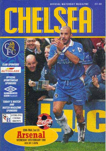 programme cover for Chelsea v Arsenal, Wednesday, 18th Feb 1998
