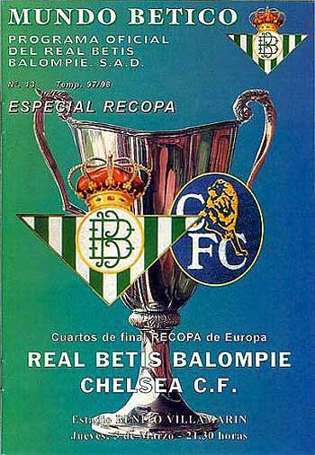 programme cover for Real Betis v Chelsea, Thursday, 5th Mar 1998