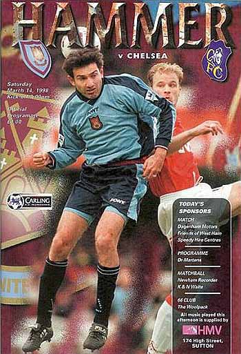 programme cover for West Ham United v Chelsea, Saturday, 14th Mar 1998