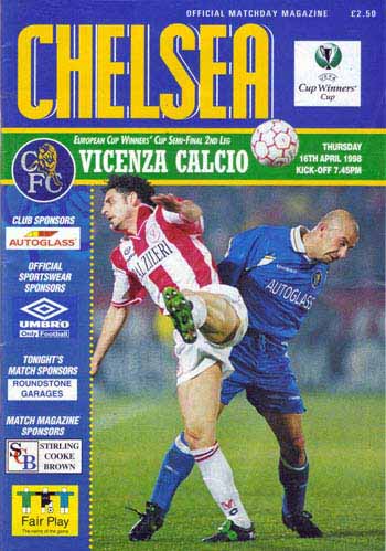 programme cover for Chelsea v Vicenza, Thursday, 16th Apr 1998
