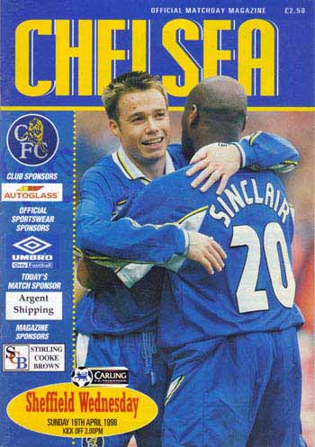 programme cover for Chelsea v Sheffield Wednesday, Sunday, 19th Apr 1998