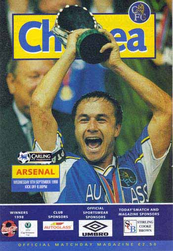 programme cover for Chelsea v Arsenal, Wednesday, 9th Sep 1998