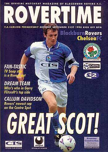 programme cover for Blackburn Rovers v Chelsea, Monday, 21st Sep 1998