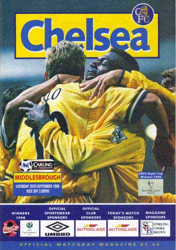 programme cover for Chelsea v Middlesbrough, Saturday, 26th Sep 1998