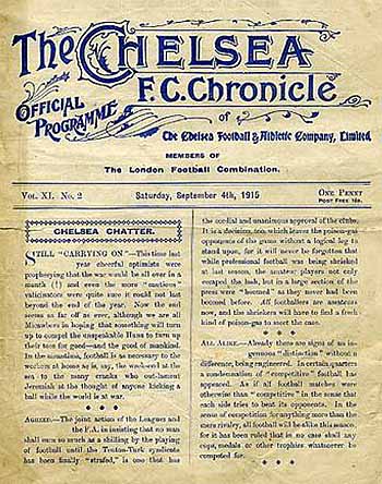 programme cover for Chelsea v Clapton Orient, 4th Sep 1915
