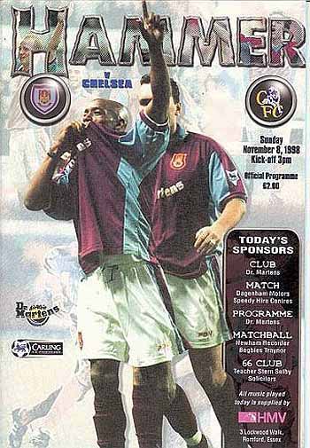 programme cover for West Ham United v Chelsea, Sunday, 8th Nov 1998