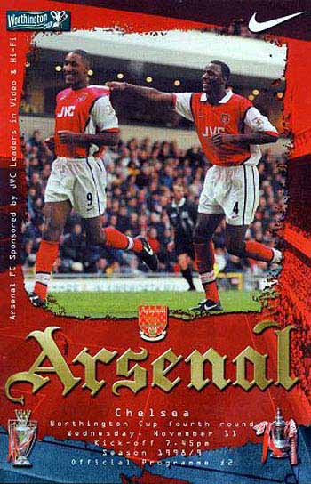 programme cover for Arsenal v Chelsea, Wednesday, 11th Nov 1998