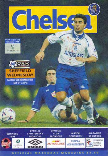 programme cover for Chelsea v Sheffield Wednesday, Saturday, 28th Nov 1998